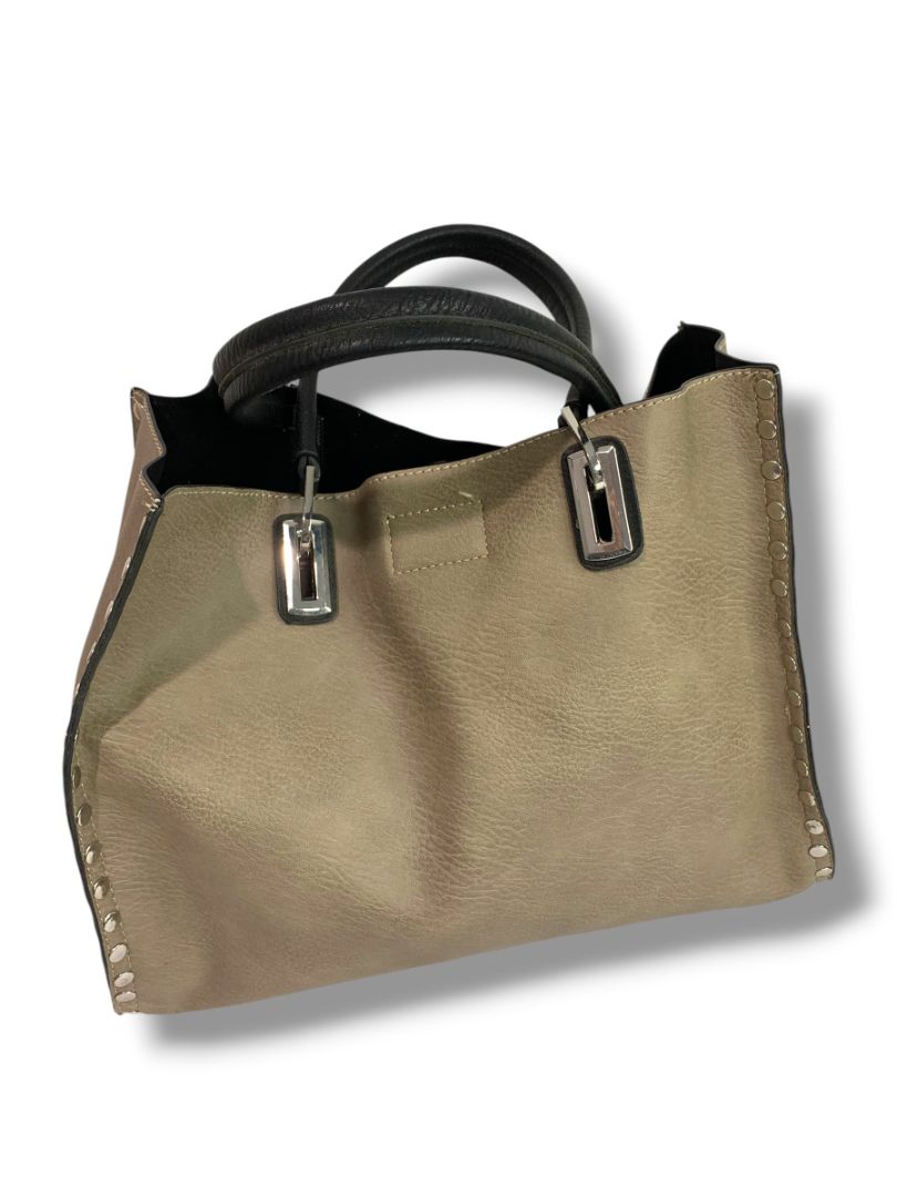 Crocs Imitation Leather New 3 in 1 Tote Bag Purse Taupe Rivets Tassel