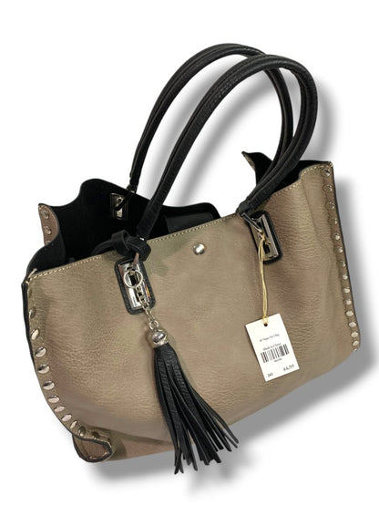 Crocs Imitation Leather New 3 in 1 Tote Bag Purse Taupe Rivets Tassel