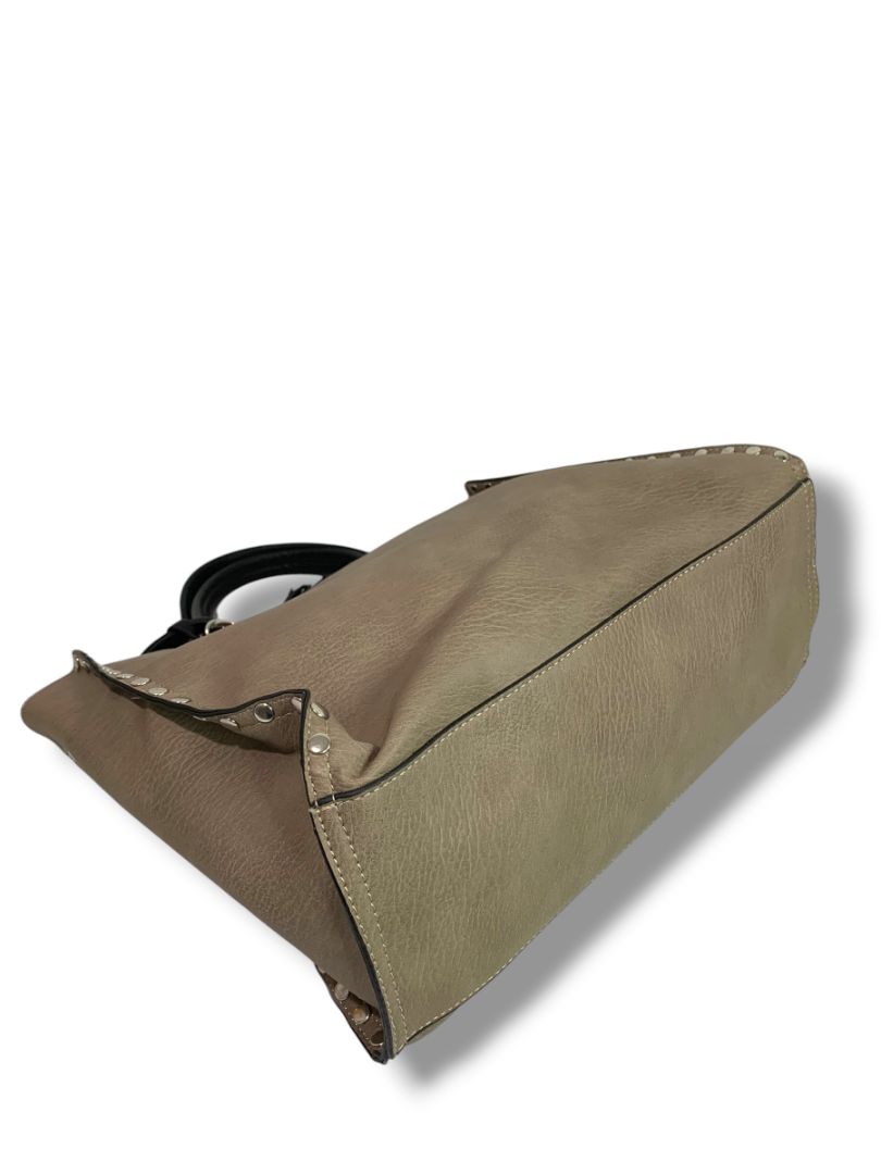 Crocs Imitation Leather New 3 in 1 Tote Bag Purse Taupe Rivets Tassel