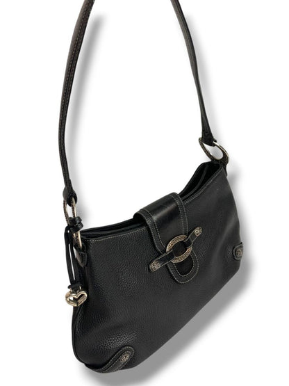 Brighton Black Pebbled Leather Handbag Shoulderbag Hobo Silvertone Hardware