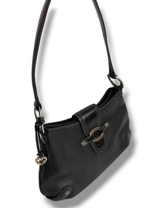 Brighton Black Pebbled Leather Handbag Shoulderbag Hobo Silvertone Hardware