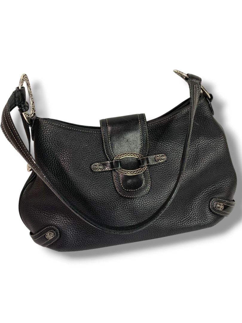 Brighton Black Pebbled Leather Handbag Shoulderbag Hobo Silvertone Hardware