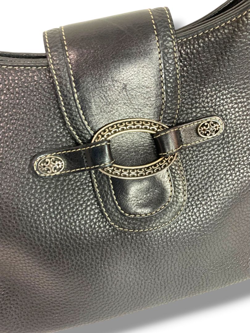 Brighton Black Pebbled Leather Handbag Shoulderbag Hobo Silvertone Hardware