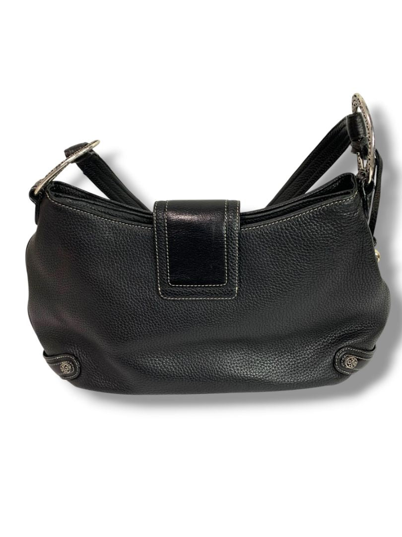 Brighton Black Pebbled Leather Handbag Shoulderbag Hobo Silvertone Hardware