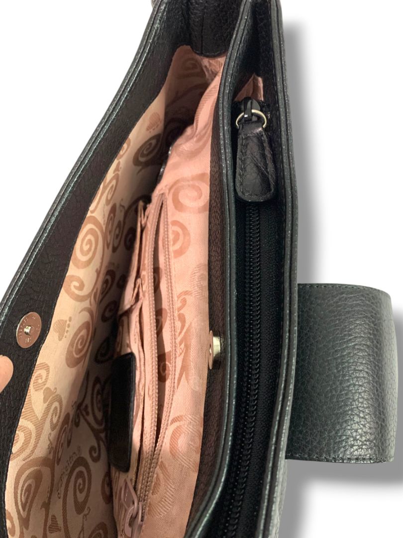 Brighton Black Pebbled Leather Handbag Shoulderbag Hobo Silvertone Hardware