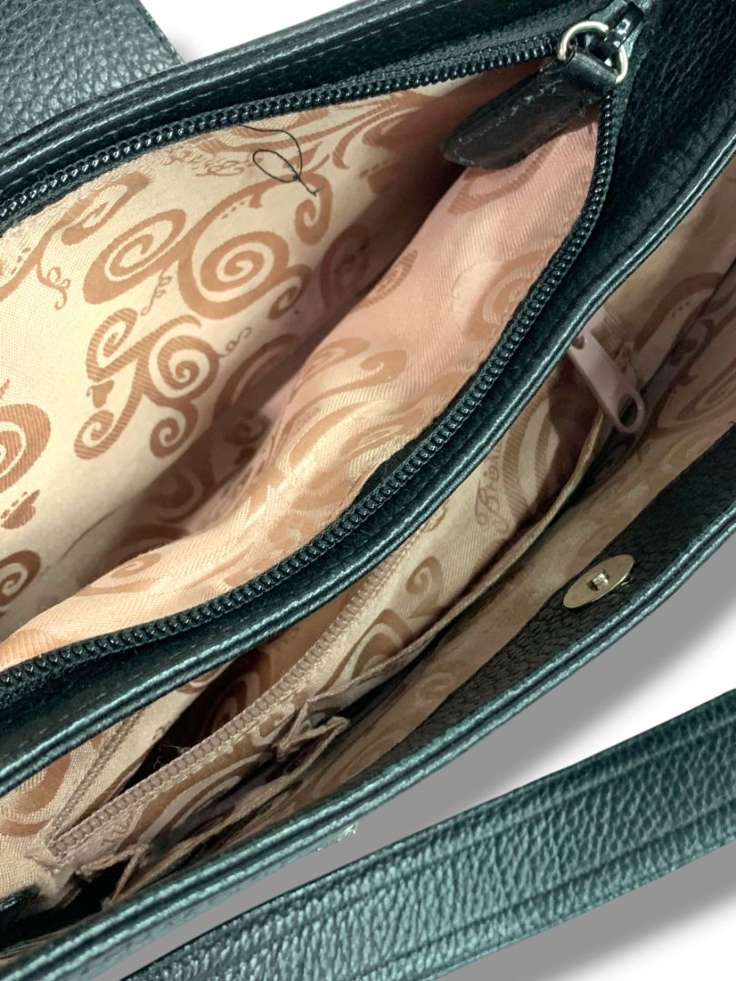 Brighton Black Pebbled Leather Handbag Shoulderbag Hobo Silvertone Hardware