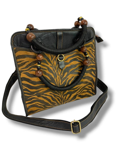 Vaan & Co Upcycled Pieced Leather Fabric Handbag Satchel Crossbody