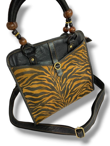 Vaan & Co Upcycled Pieced Leather Fabric Handbag Satchel Crossbody