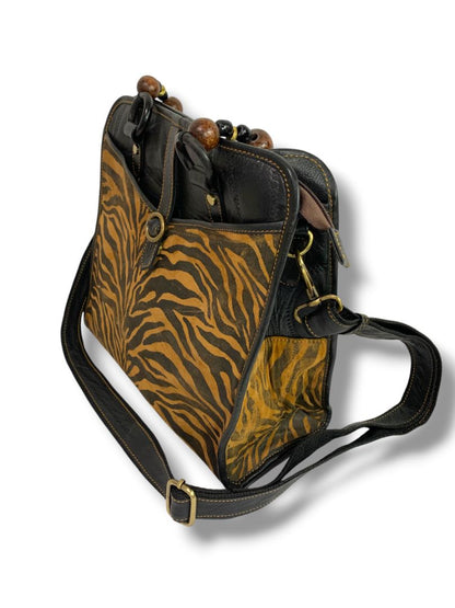 Vaan & Co Upcycled Pieced Leather Fabric Handbag Satchel Crossbody