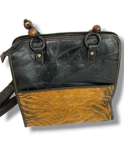 Vaan & Co Upcycled Pieced Leather Fabric Handbag Satchel Crossbody