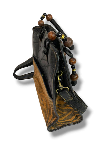 Vaan & Co Upcycled Pieced Leather Fabric Handbag Satchel Crossbody