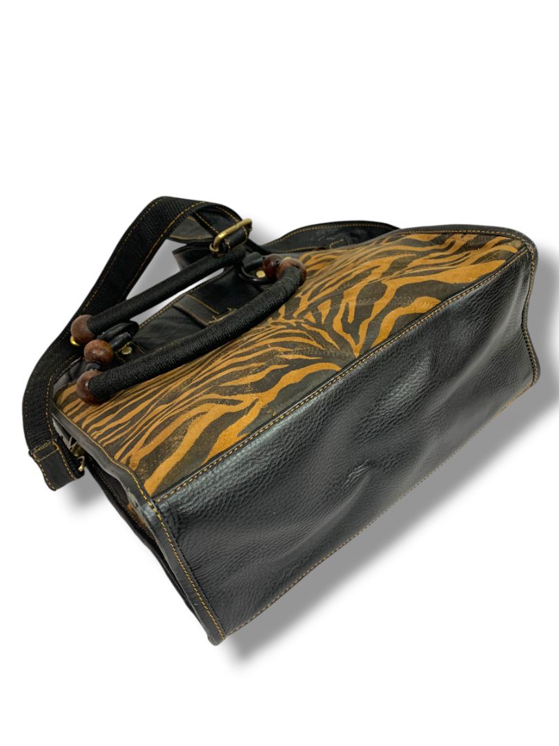 Vaan & Co Upcycled Pieced Leather Fabric Handbag Satchel Crossbody