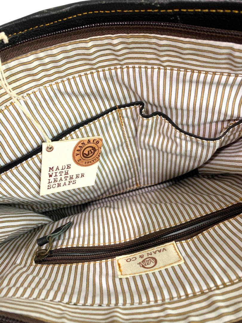 Vaan & Co Upcycled Pieced Leather Fabric Handbag Satchel Crossbody