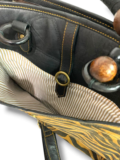 Vaan & Co Upcycled Pieced Leather Fabric Handbag Satchel Crossbody