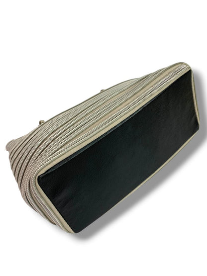 Bam Bags Zipper Purse Beige Silver Tote  Bag Purse Flat Bottom