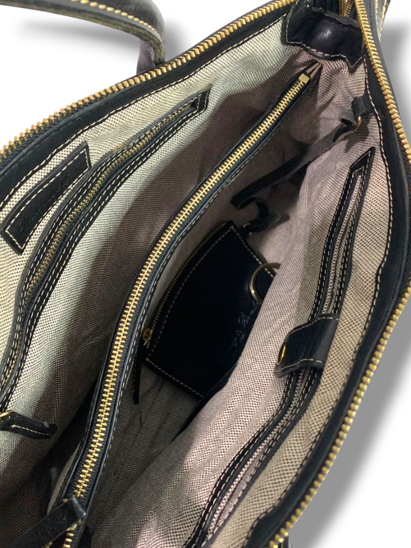 Dooney & Bourke Florentine Vacchetta Leather East West Black Satchel Handbag