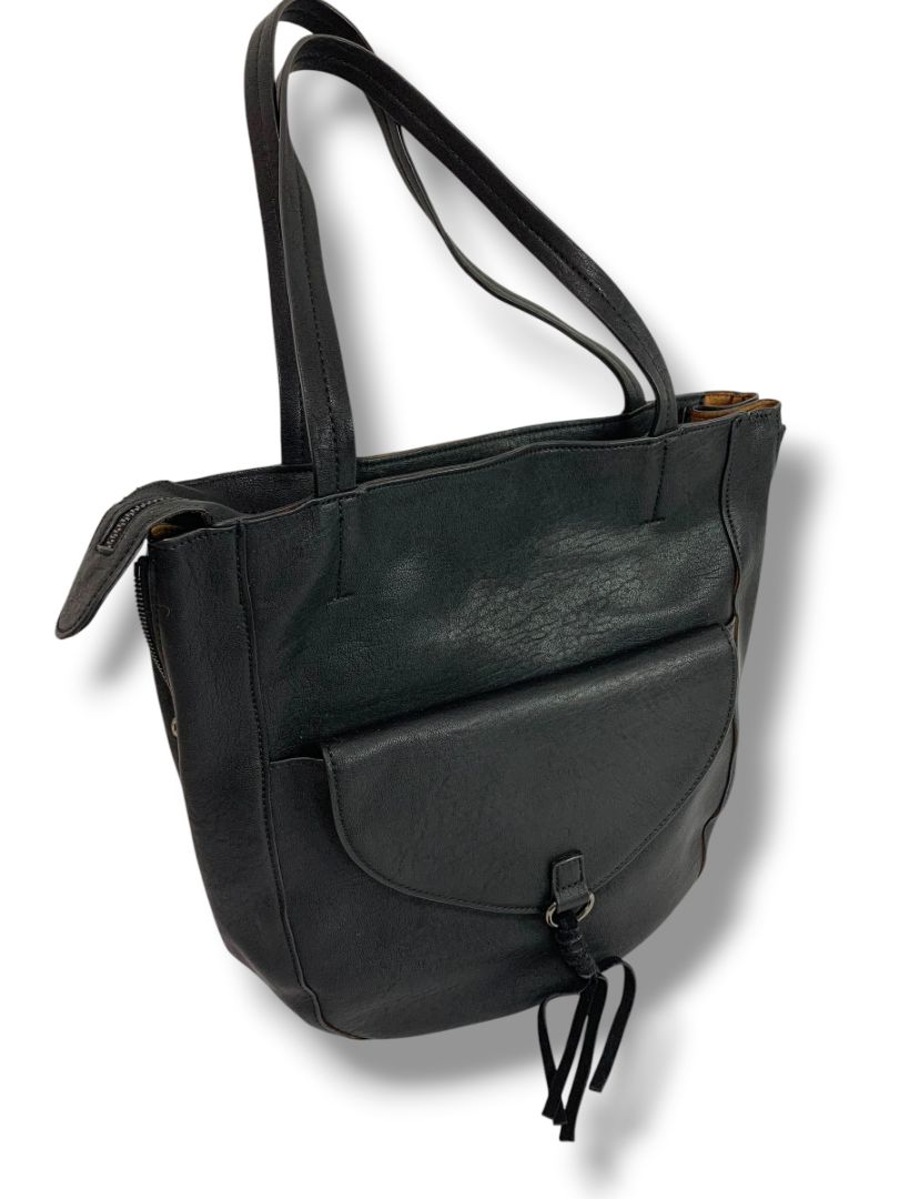 Street Level Womens Faux Black Leather Shoulderbag Zip Top