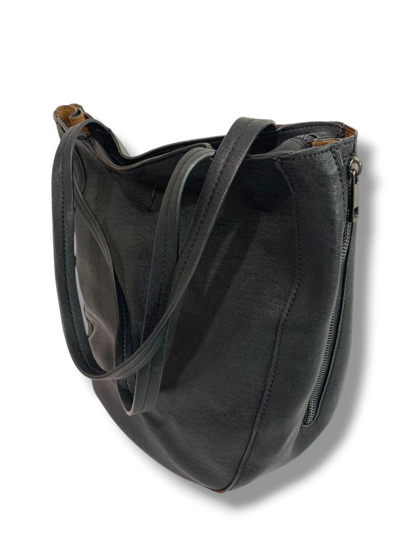 Street Level Womens Faux Black Leather Shoulderbag Zip Top