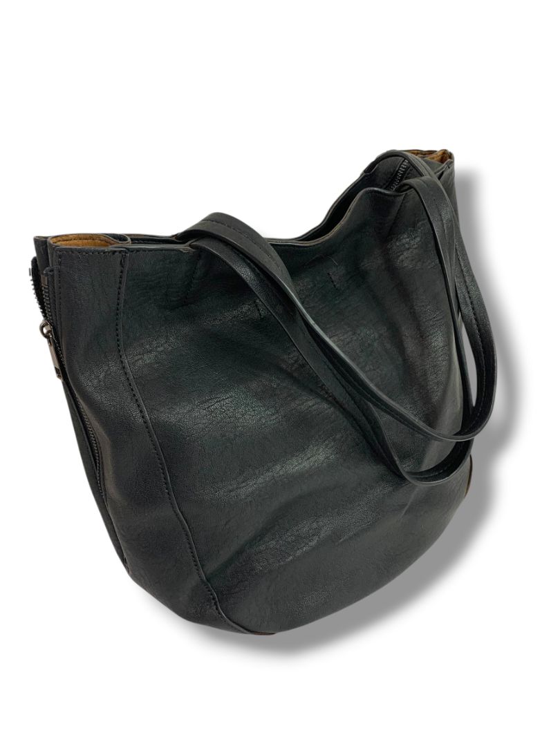 Street Level Womens Faux Black Leather Shoulderbag Zip Top