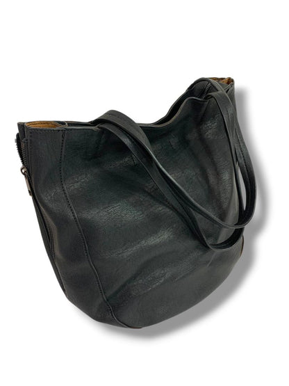 Street Level Womens Faux Black Leather Shoulderbag Zip Top