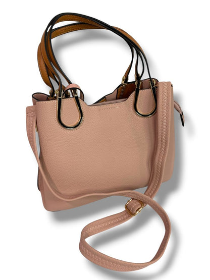 Pink Faux Pebbled Leather Satchel Handbag Removable Crossbody Strap