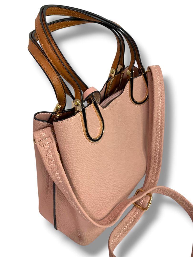 Pink Faux Pebbled Leather Satchel Handbag Removable Crossbody Strap