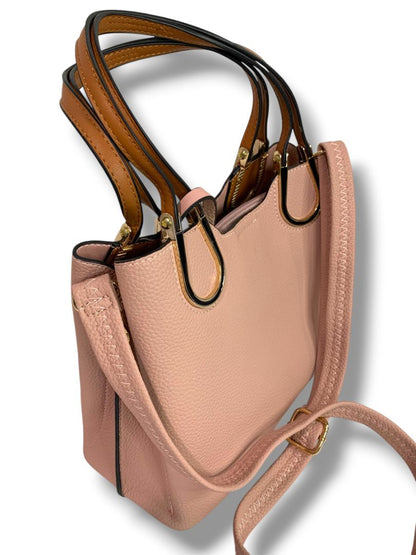 Pink Faux Pebbled Leather Satchel Handbag Removable Crossbody Strap