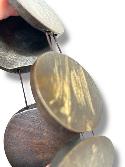 Lot of 2 Stretch Bracelets Boho Style Wooden Circle Spikey Shell