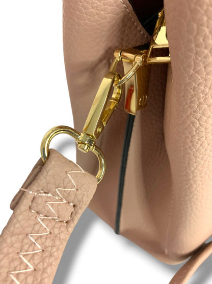 Pink Faux Pebbled Leather Satchel Handbag Removable Crossbody Strap