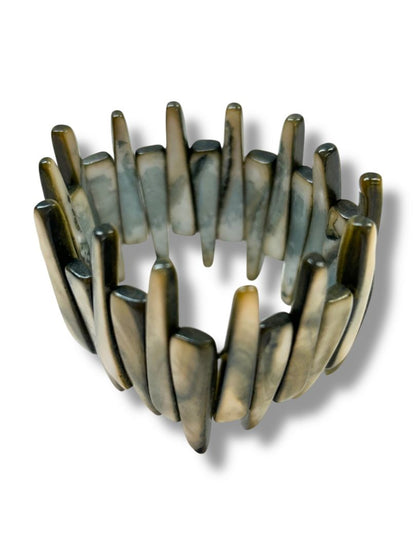 Lot of 2 Stretch Bracelets Boho Style Wooden Circle Spikey Shell