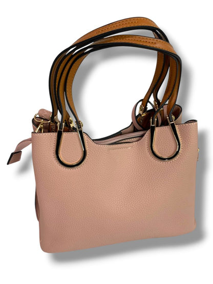 Pink Faux Pebbled Leather Satchel Handbag Removable Crossbody Strap