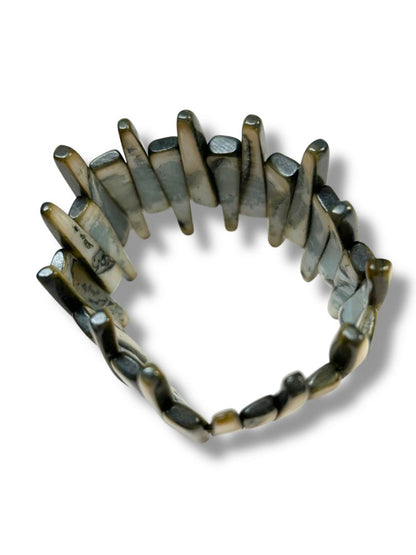 Lot of 2 Stretch Bracelets Boho Style Wooden Circle Spikey Shell