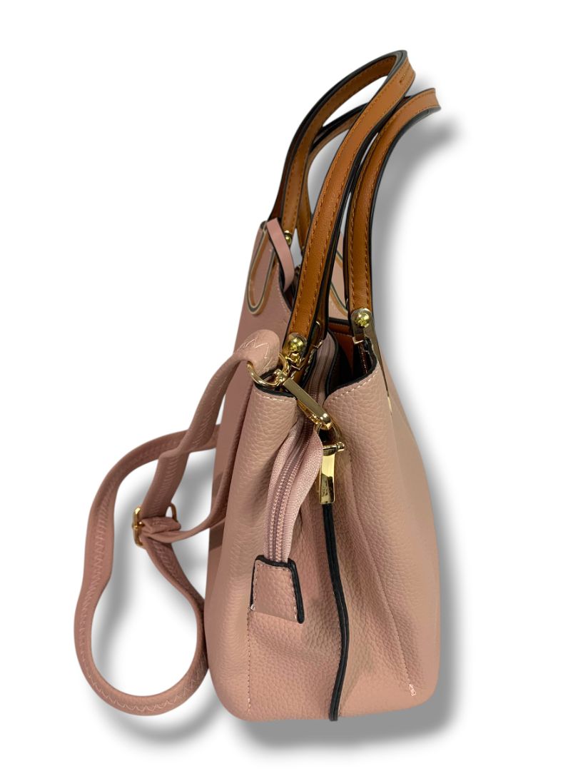 Pink Faux Pebbled Leather Satchel Handbag Removable Crossbody Strap