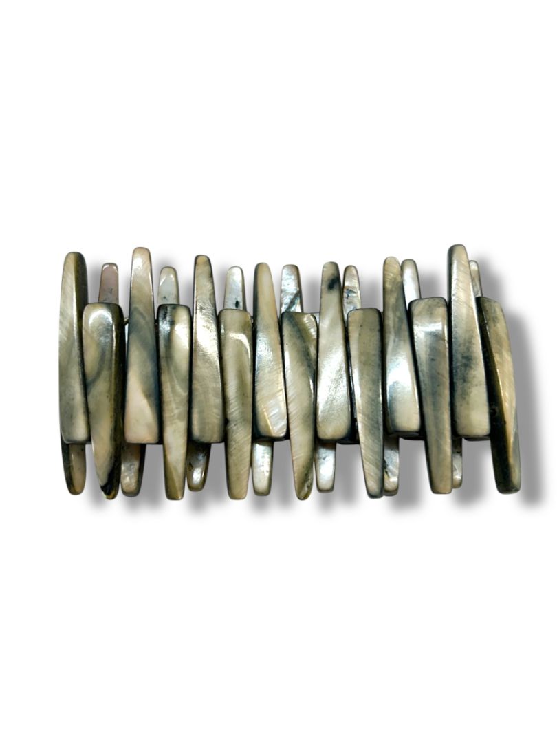 Lot of 2 Stretch Bracelets Boho Style Wooden Circle Spikey Shell