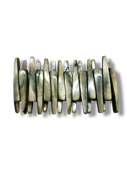 Lot of 2 Stretch Bracelets Boho Style Wooden Circle Spikey Shell