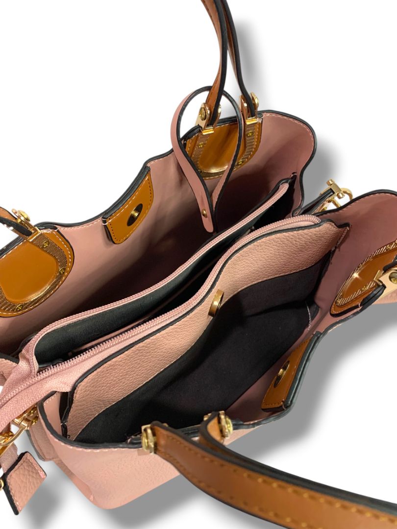 Pink Faux Pebbled Leather Satchel Handbag Removable Crossbody Strap