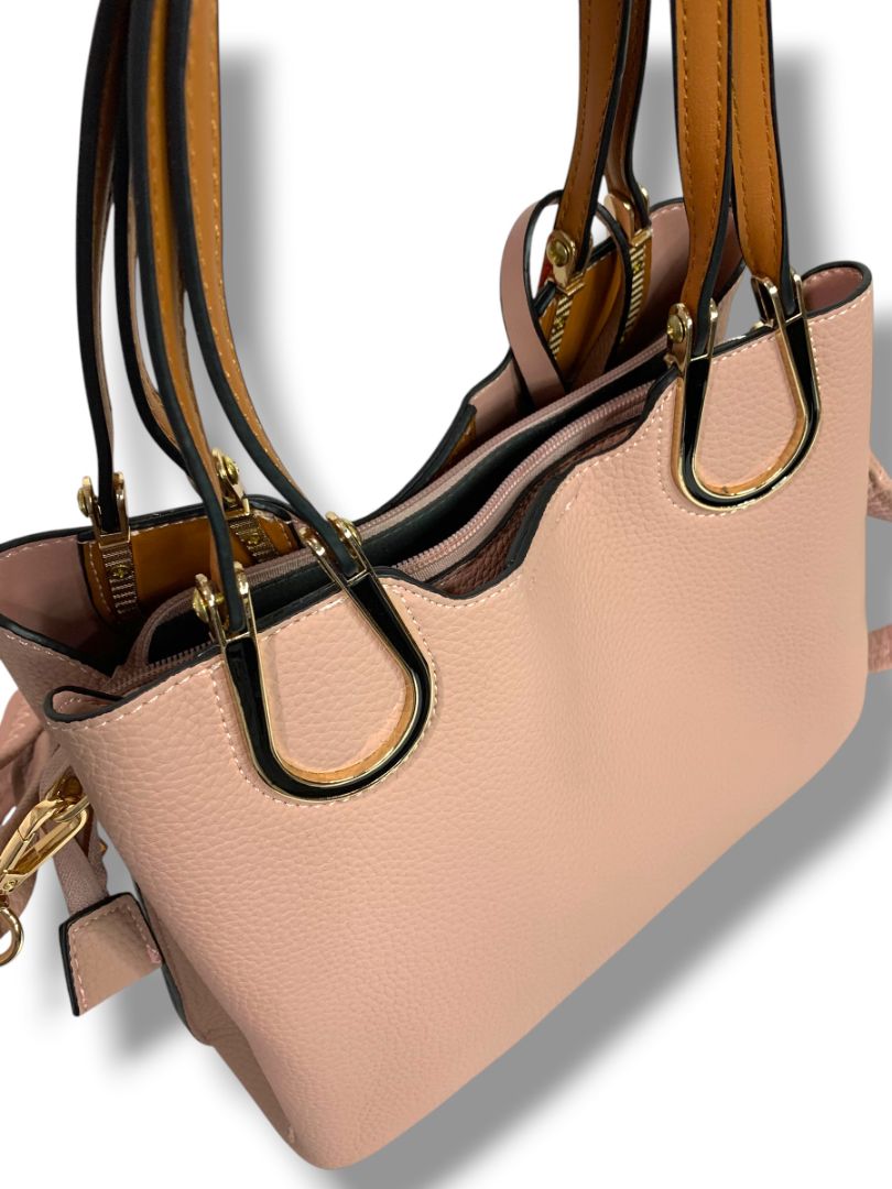 Pink Faux Pebbled Leather Satchel Handbag Removable Crossbody Strap