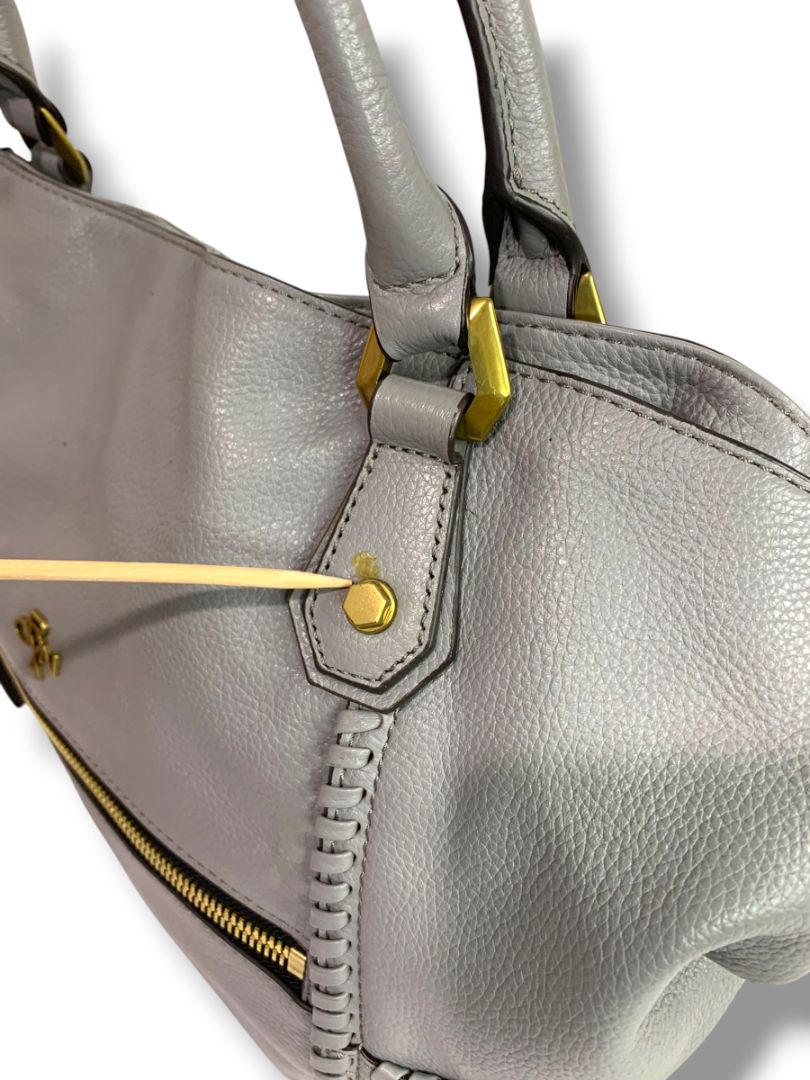 Oryany Gray Pebbled Leather Bag Satchel Removable Shoulder Strap