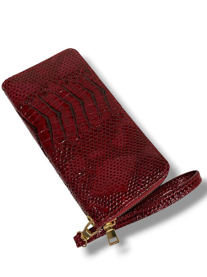 Sasha Red Zip Around Wristlet Wallet Embossed Croc Print Patent Faux Leather