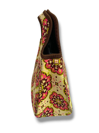Neoprene Lunch Tote Yellow Pink Floral Handles 8" x 11" Zip Top