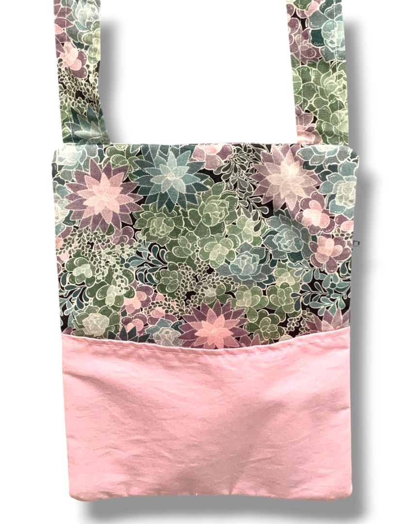 Floral Fabric Crossbody Bag Front Zip Succulents Pastel
