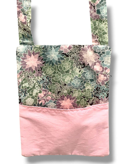 Floral Fabric Crossbody Bag Front Zip Succulents Pastel