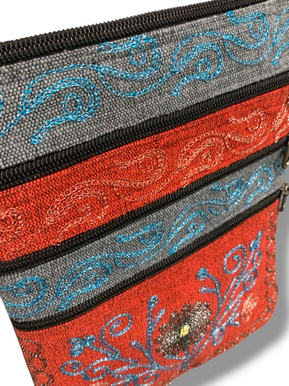 Ganesh Himal Metallic Embroidered Crossbody Bag Multipocket