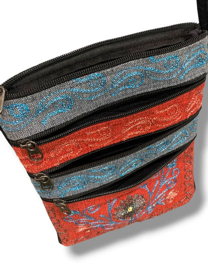 Ganesh Himal Metallic Embroidered Crossbody Bag Multipocket
