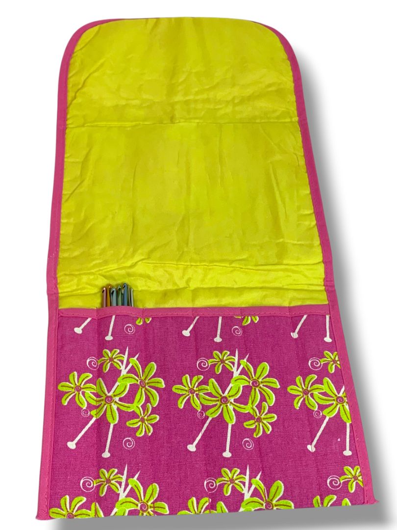 Simply Knitting Needle Case Fabric Hot Pink Green Floral with Needles