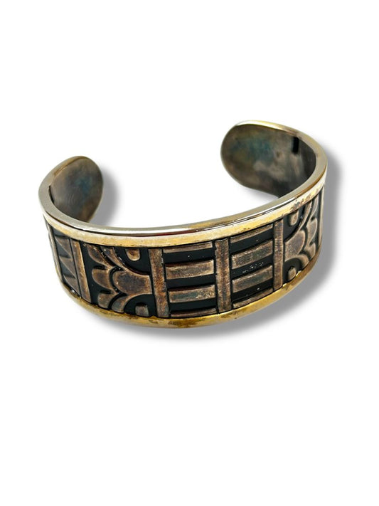 Distressed Boho Open Cuff Bangle Bracelet Embossed Design