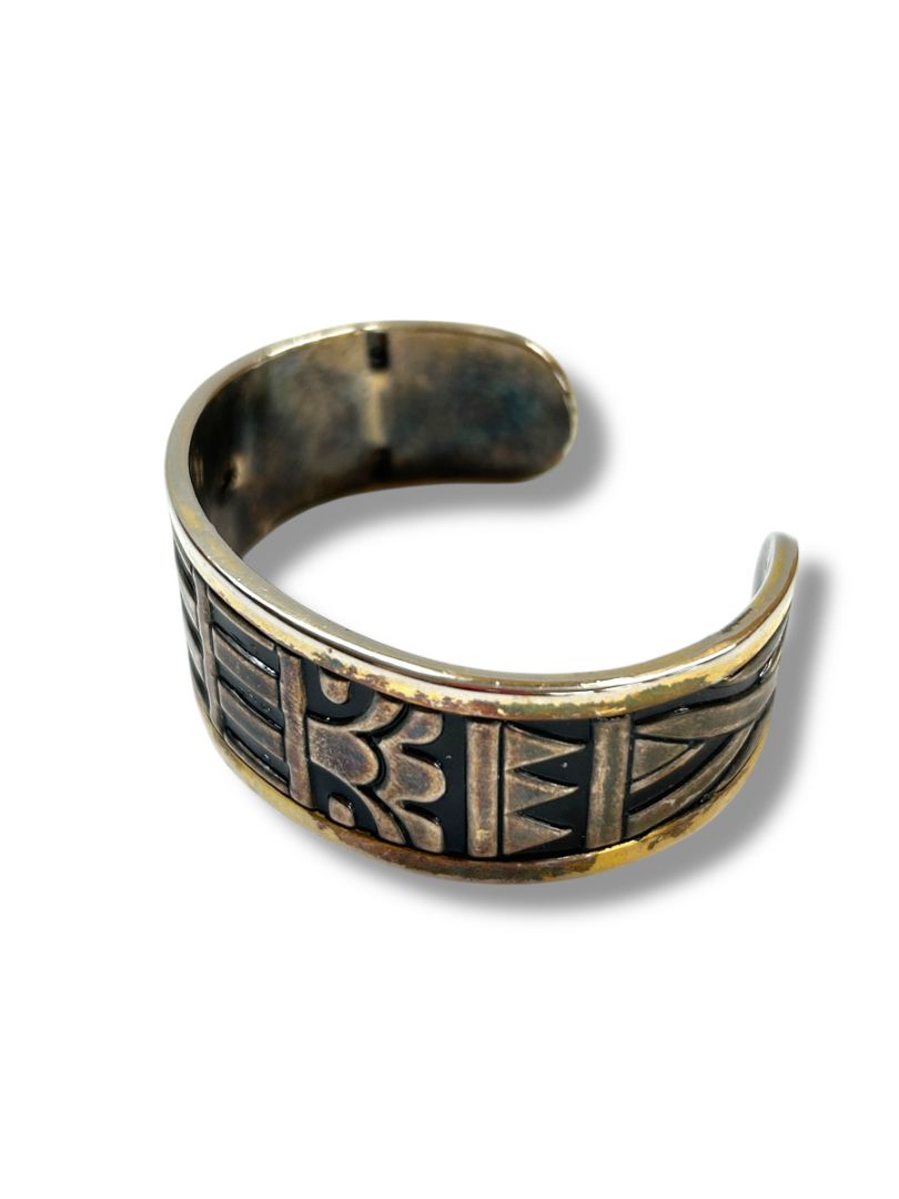 Distressed Boho Open Cuff Bangle Bracelet Embossed Design