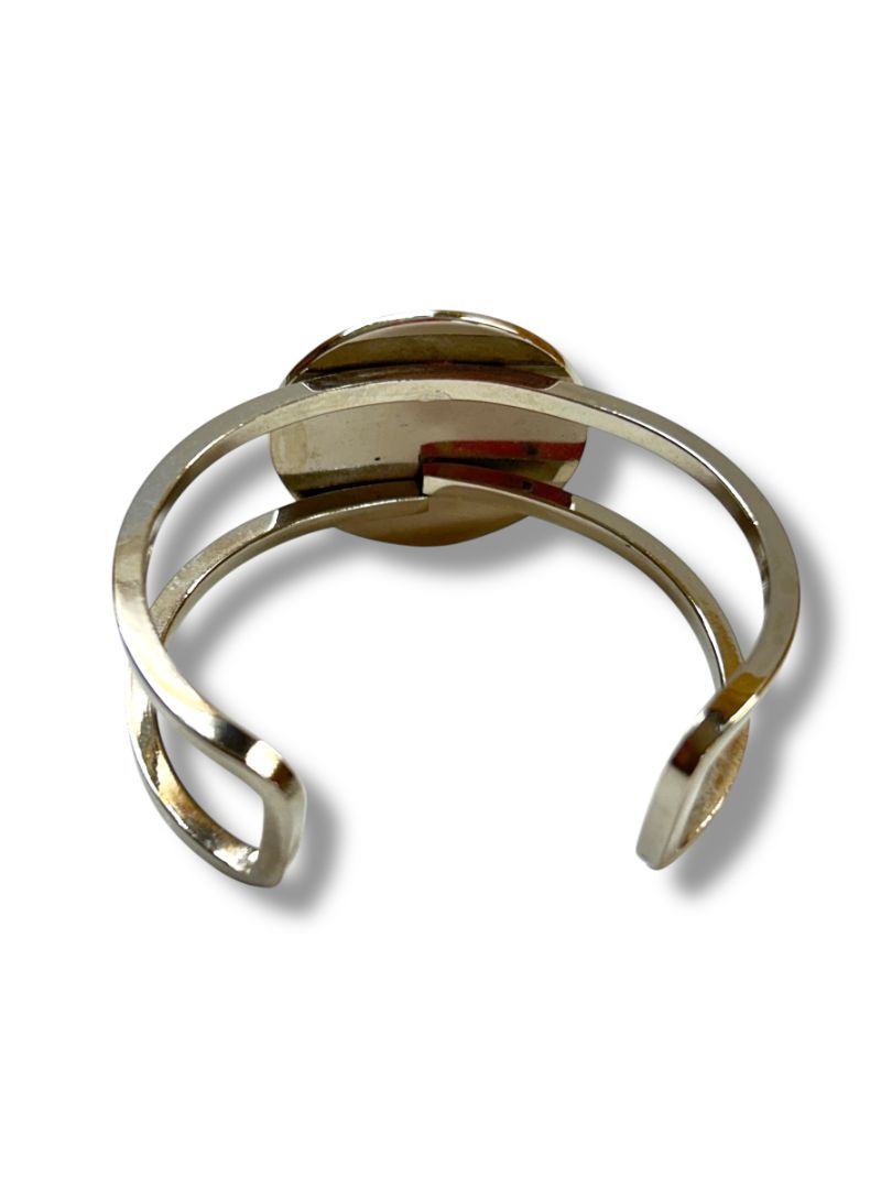 Silvertone Open Bangle Cuff Bracelet Circle Design