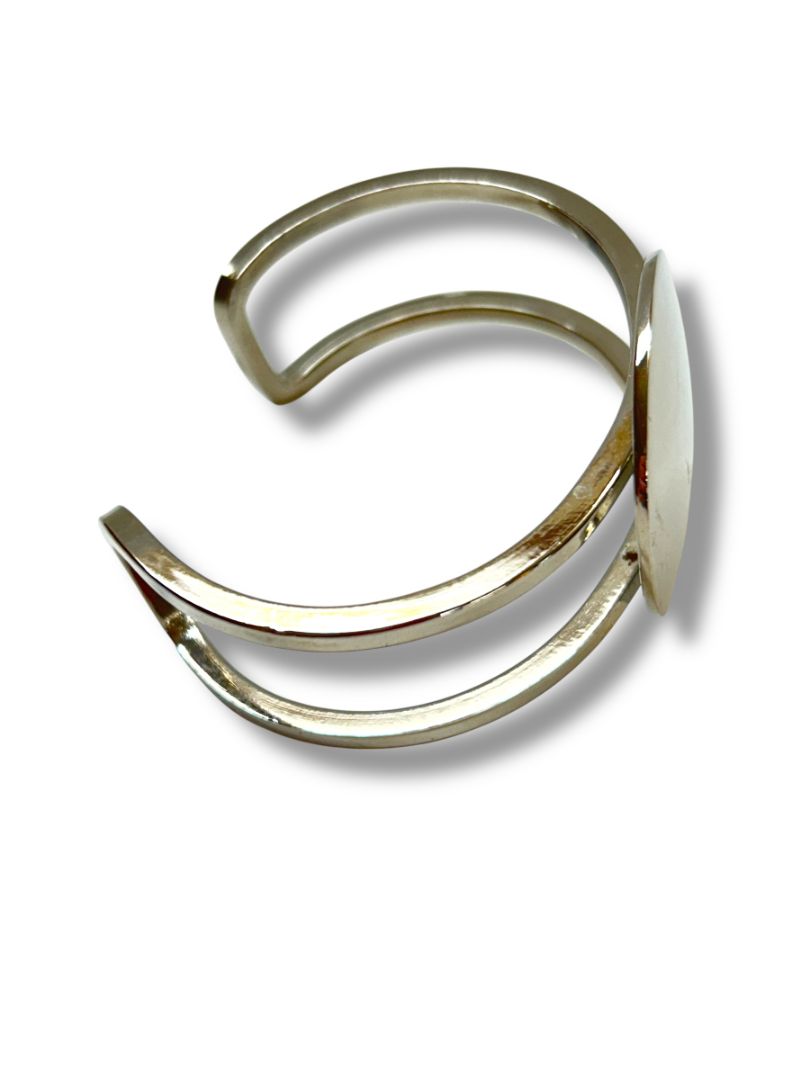 Silvertone Open Bangle Cuff Bracelet Circle Design