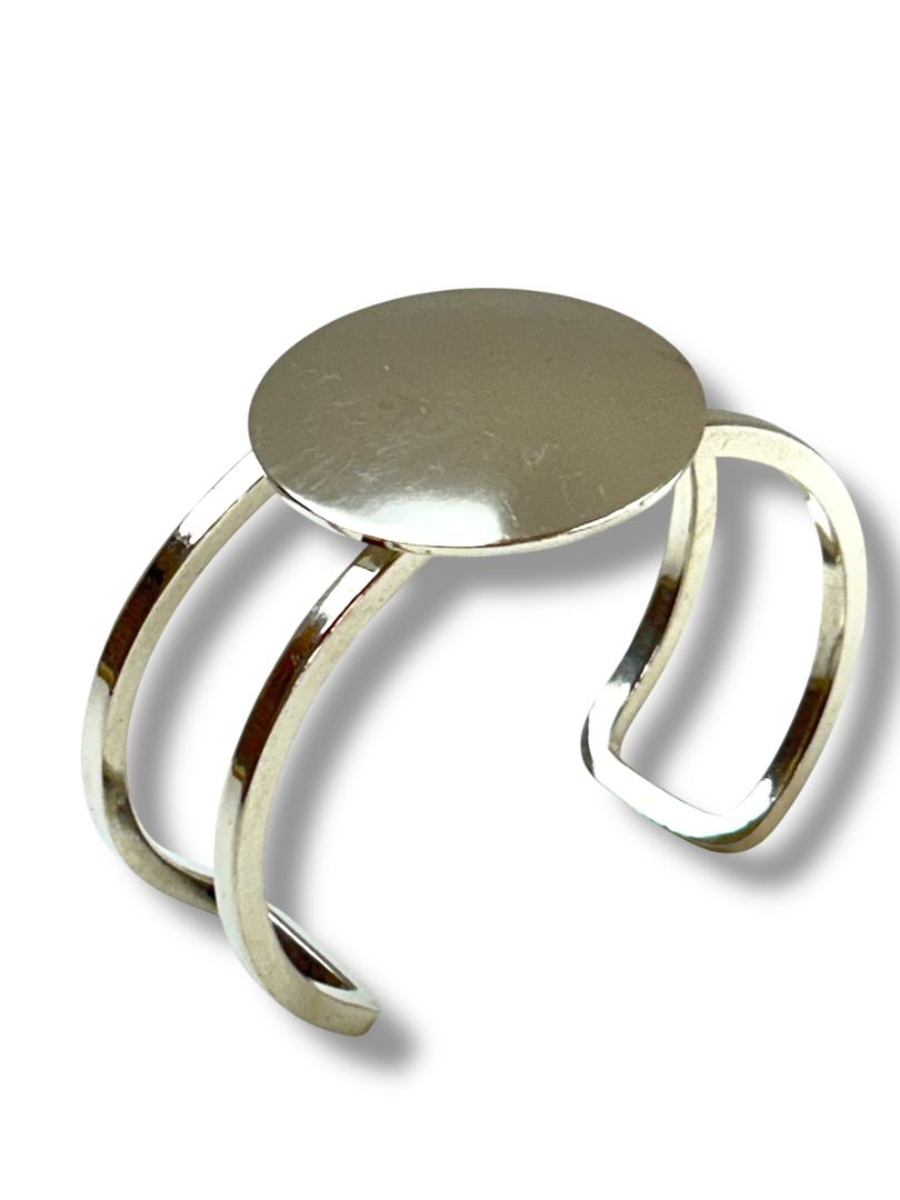 Silvertone Open Bangle Cuff Bracelet Circle Design